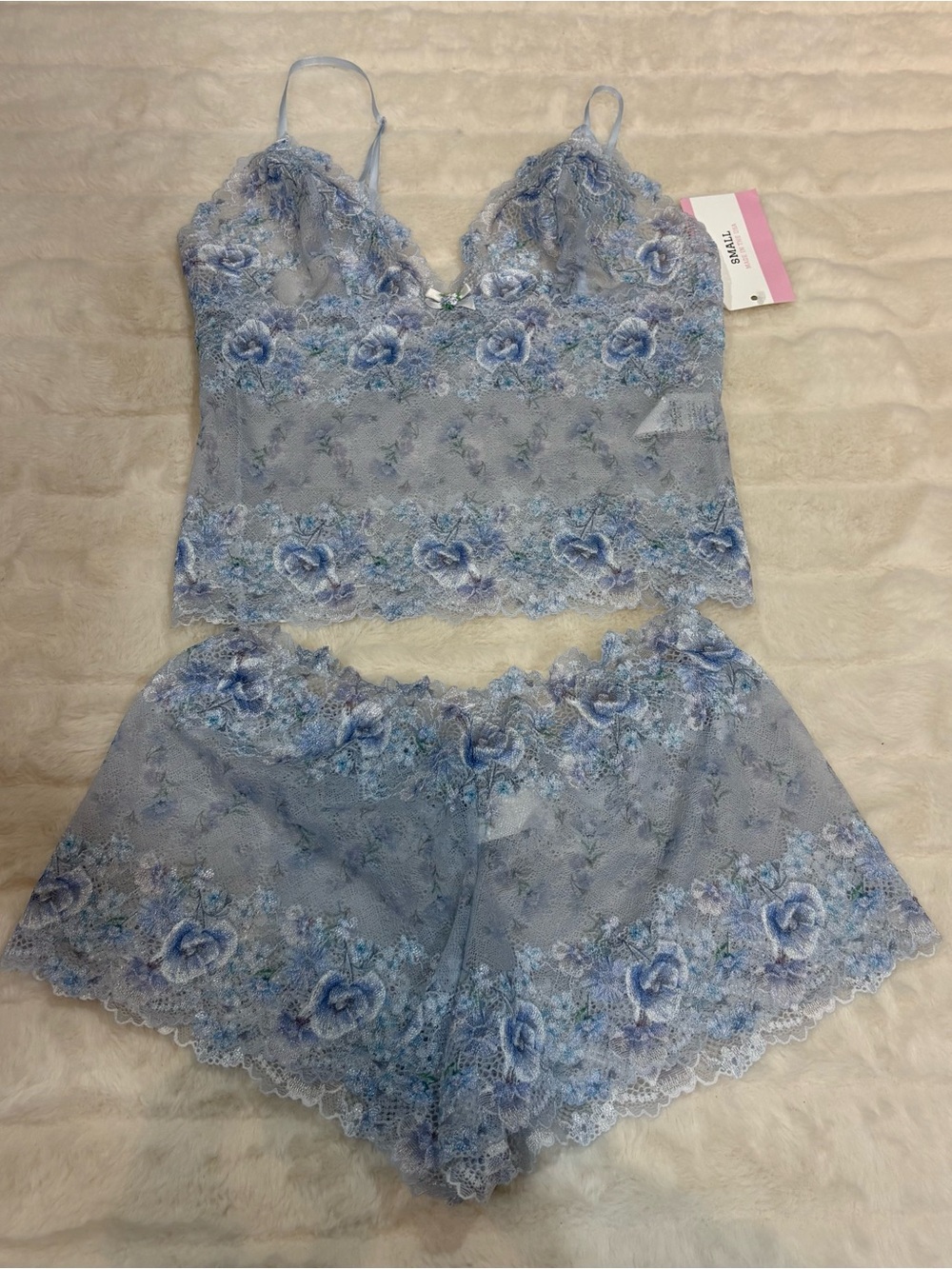 Vintage Light Blue Floral Lace Cami & Short Pajama Set